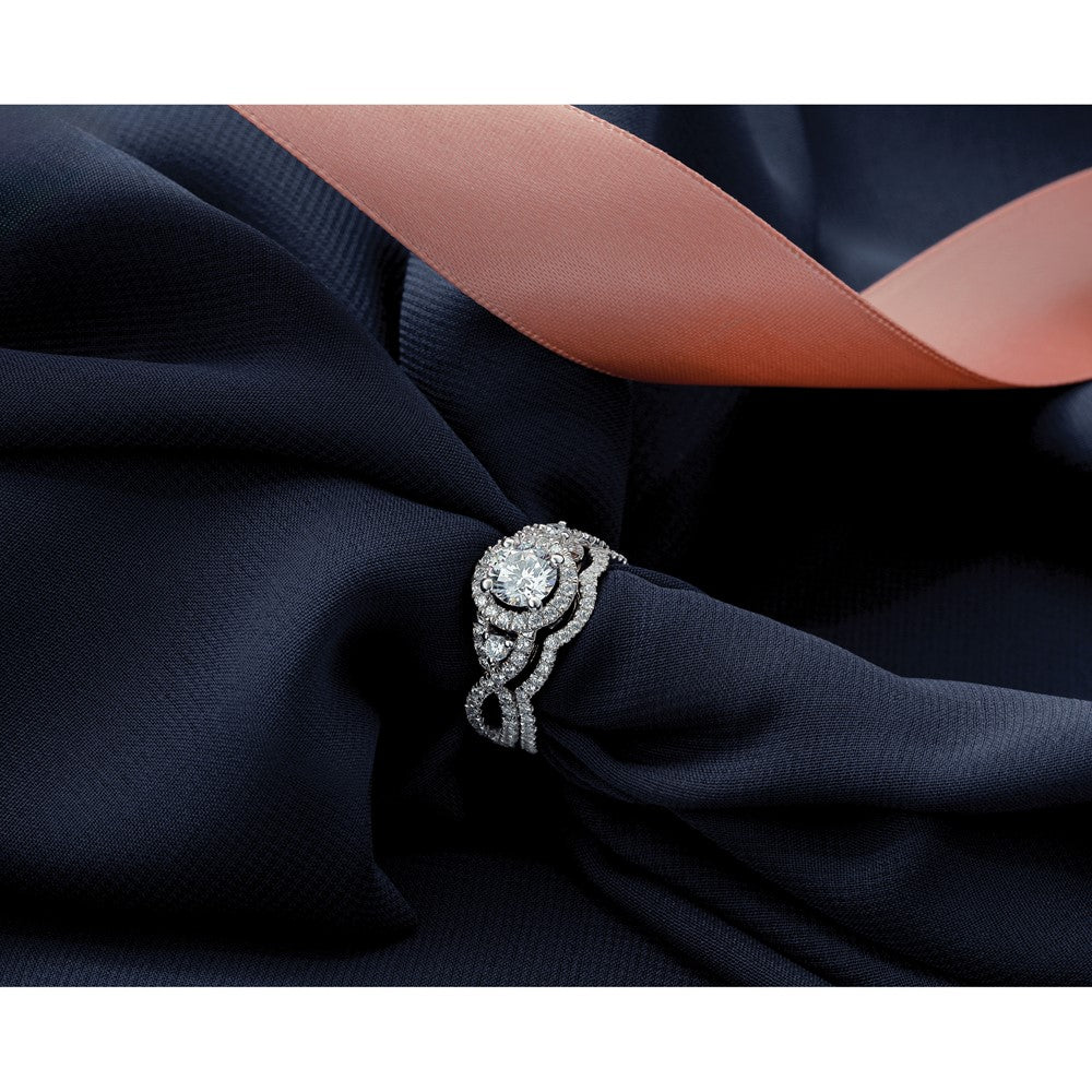 14k White Gold 1/3 carat Diamond Contoured Complete Wedding Band
