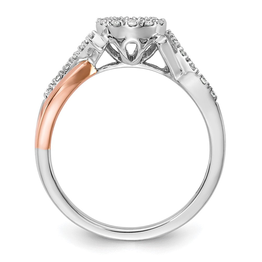 14k Two-Tone Rose and White Gold 1/4 carat Lab Grown Diamond VS/SI+ G+ Halo Semi Mount Peg Set Engagement Ring