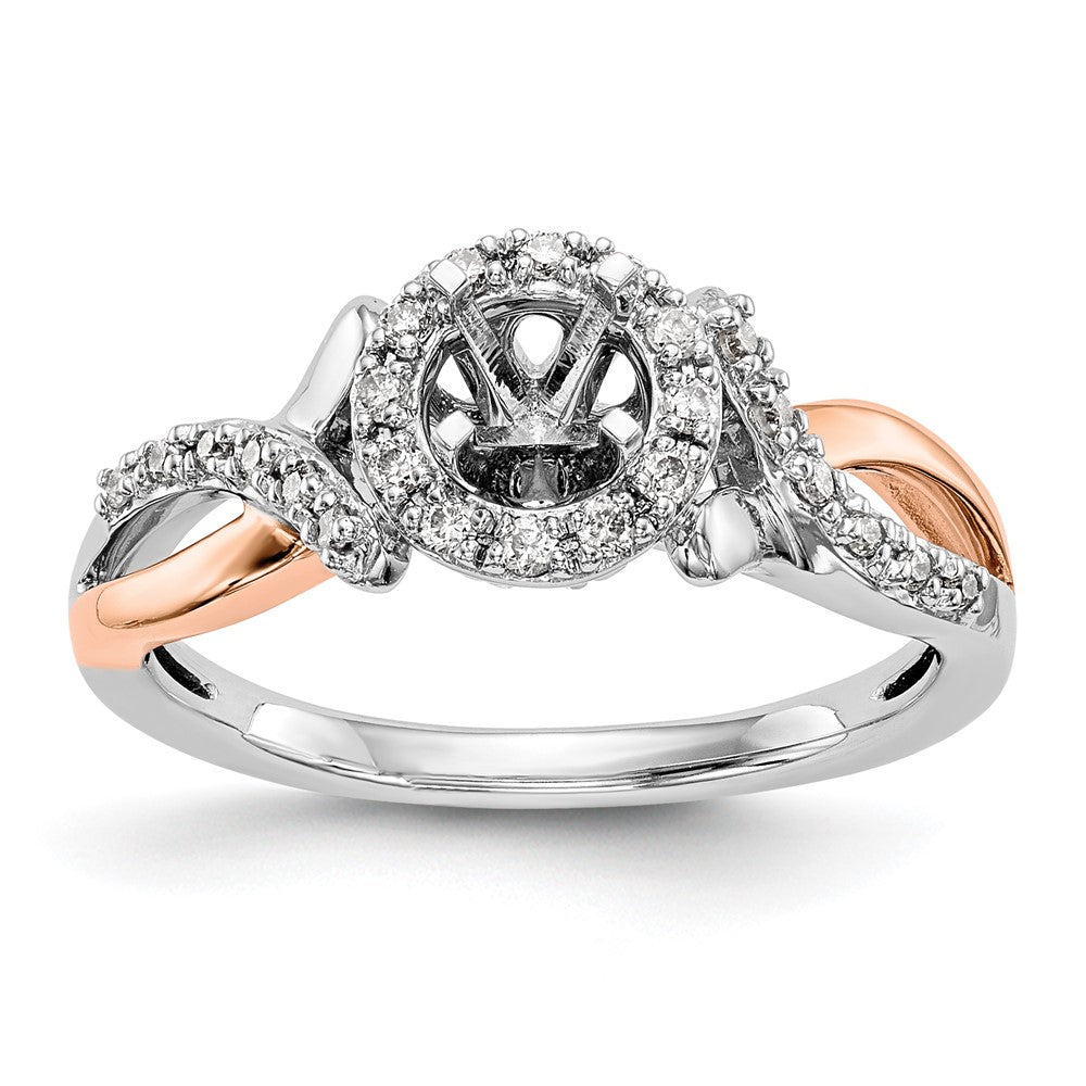 14k Two-Tone Rose and White Gold 1/4 carat Lab Grown Diamond VS/SI+ G+ Halo Semi Mount Peg Set Engagement Ring