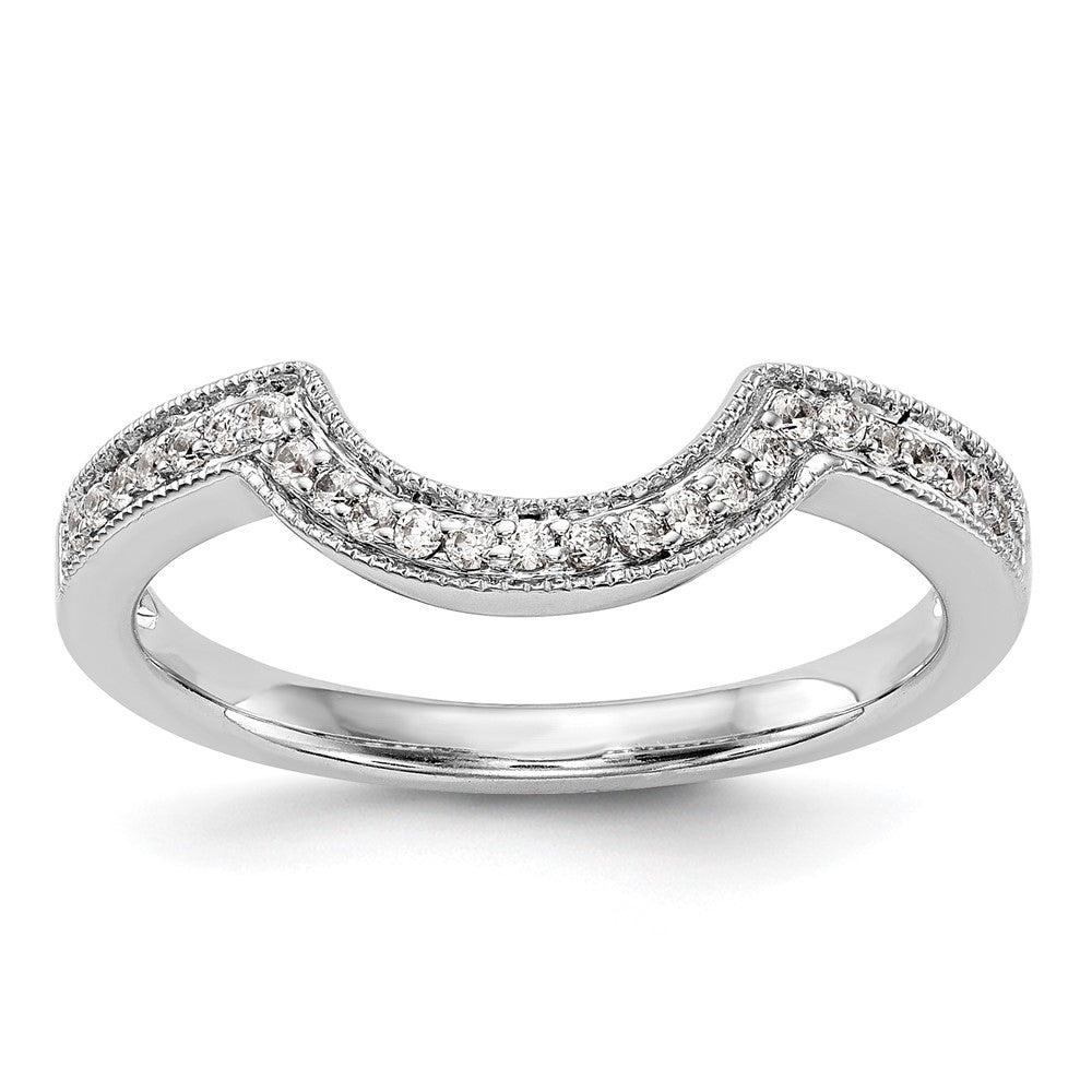 14k White Gold 1/8 carat Diamond Contoured Complete Wedding Band
