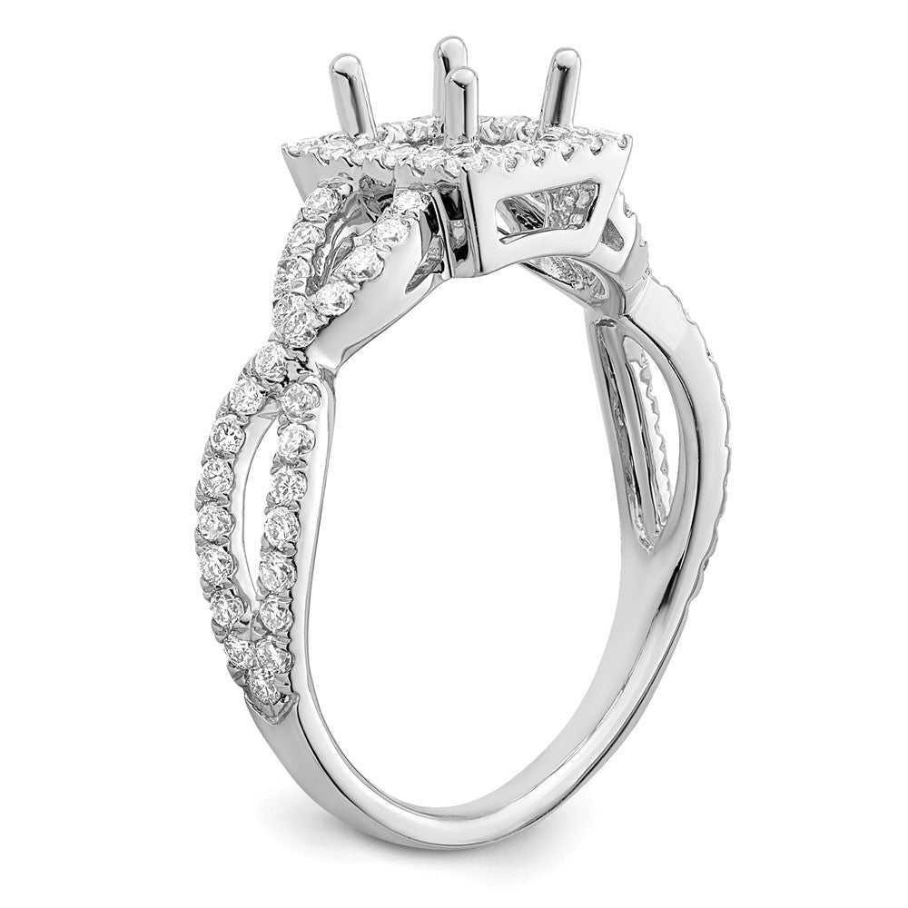True Origin 14K White Gold 1/2 carat Lab Grown Diamond VS/SI D E F Semi Mount Princess Halo Engagement Ring