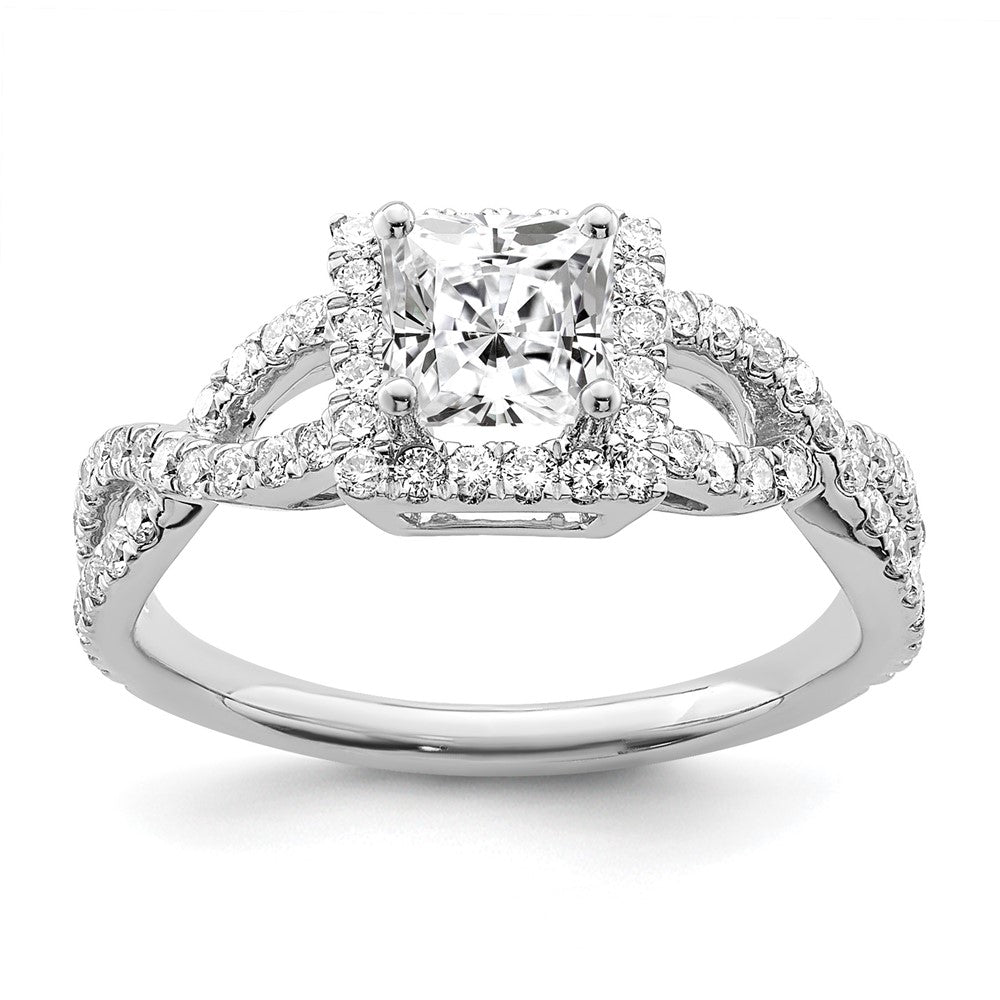 True Origin 14K White Gold 1/2 carat Lab Grown Diamond VS/SI D E F Semi Mount Princess Halo Engagement Ring