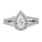 True Origin 14K White Gold 5/8 carat Lab Grown Diamond VS/SI D E F Semi Mount Pear Halo Engagement Ring