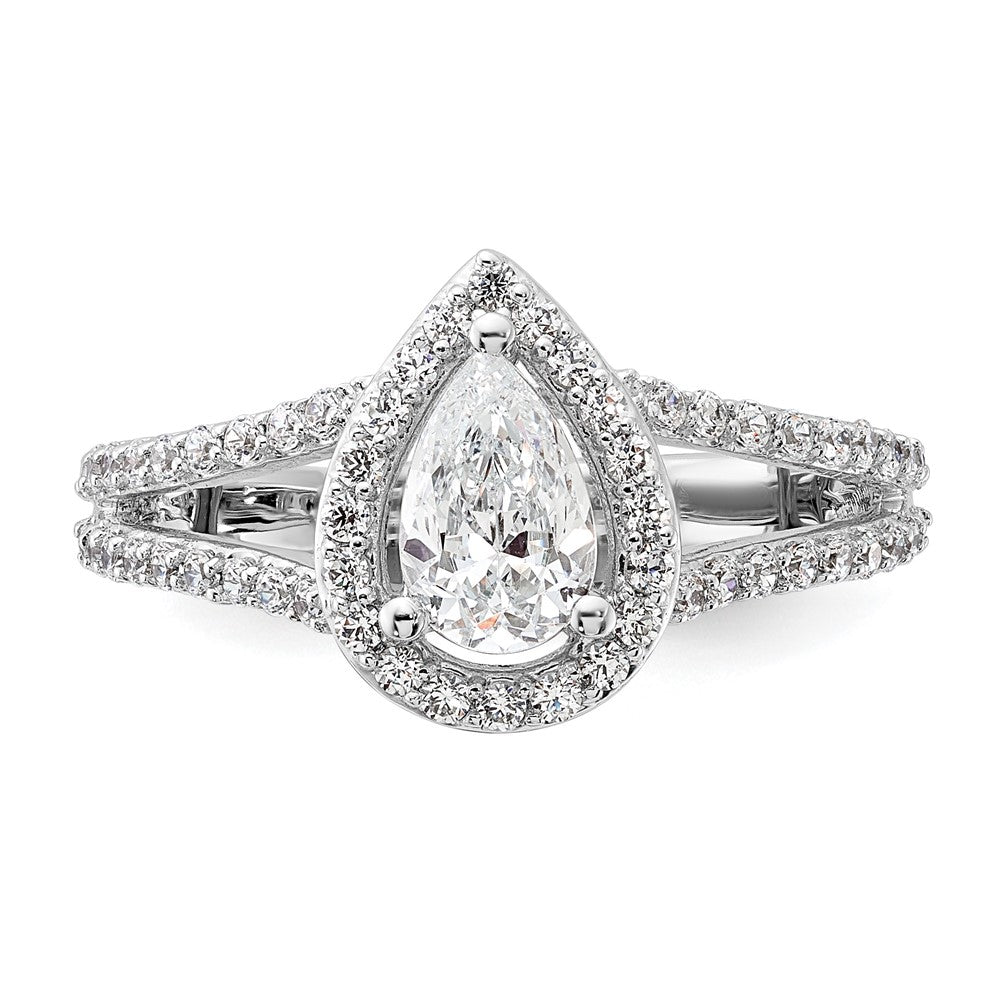 True Origin 14K White Gold 5/8 carat Lab Grown Diamond VS/SI D E F Semi Mount Pear Halo Engagement Ring