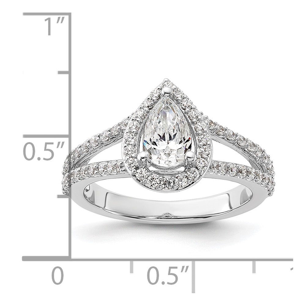 True Origin 14K White Gold 5/8 carat Lab Grown Diamond VS/SI D E F Semi Mount Pear Halo Engagement Ring