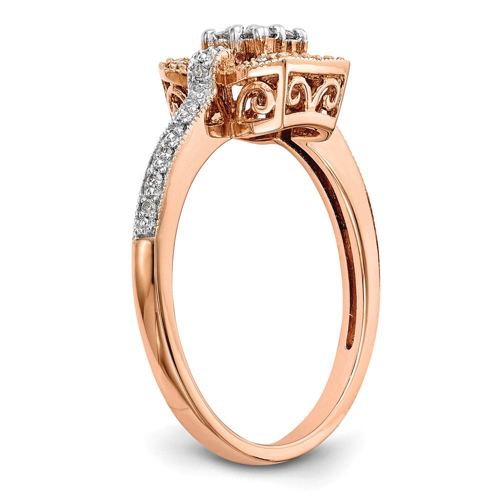 14K Rose Gold Square Cluster 1/5 carat Diamond Complete Engagement Ring
