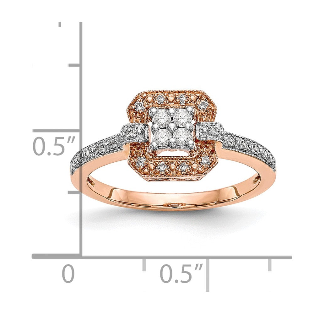 14K Rose Gold Square Cluster 1/5 carat Diamond Complete Engagement Ring