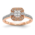 14K Rose Gold Square Cluster 1/5 carat Diamond Complete Engagement Ring