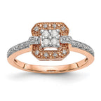 14K Rose Gold Square Cluster 1/5 carat Diamond Complete Engagement Ring