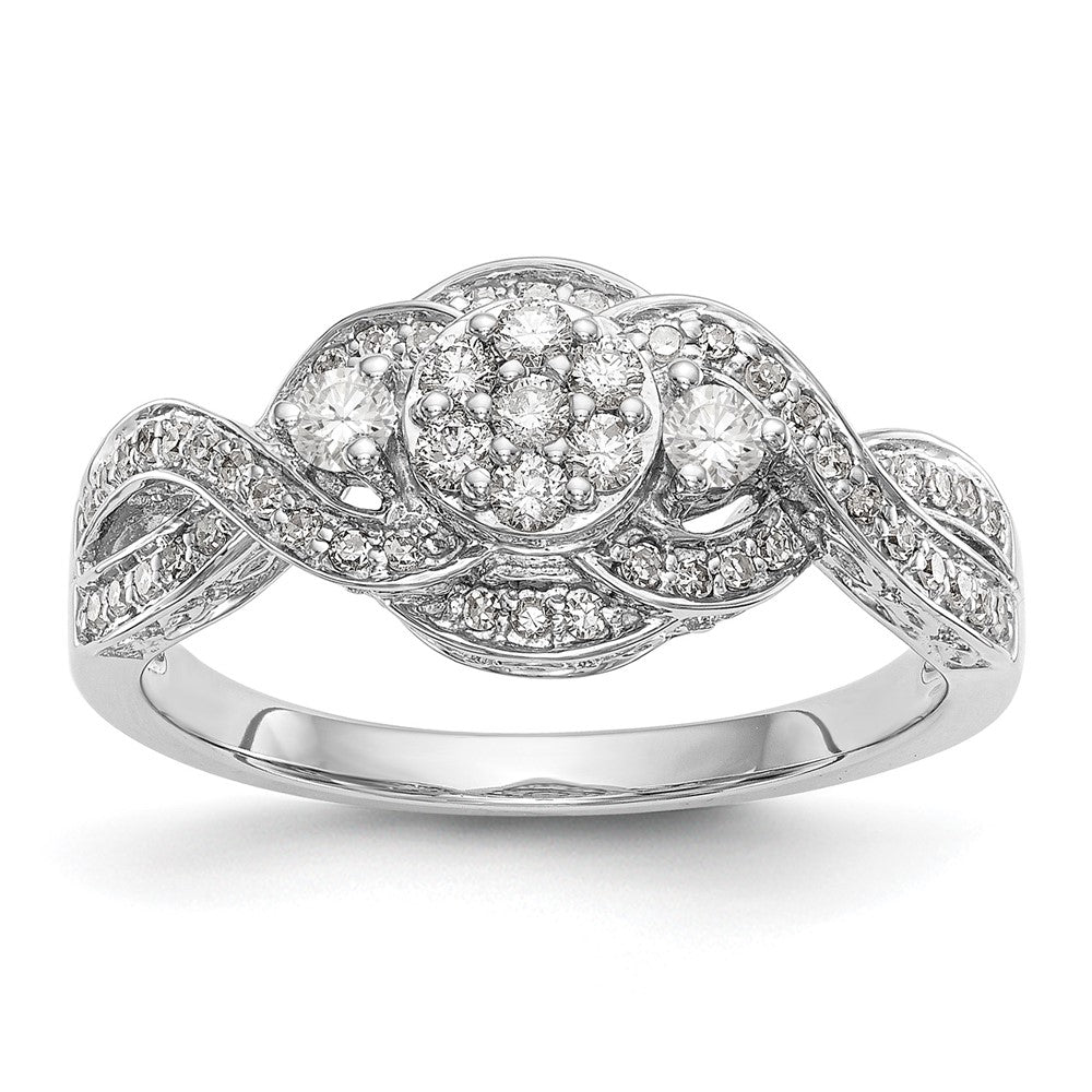 14k White Gold Complete Diamond Cluster Engagement Ring