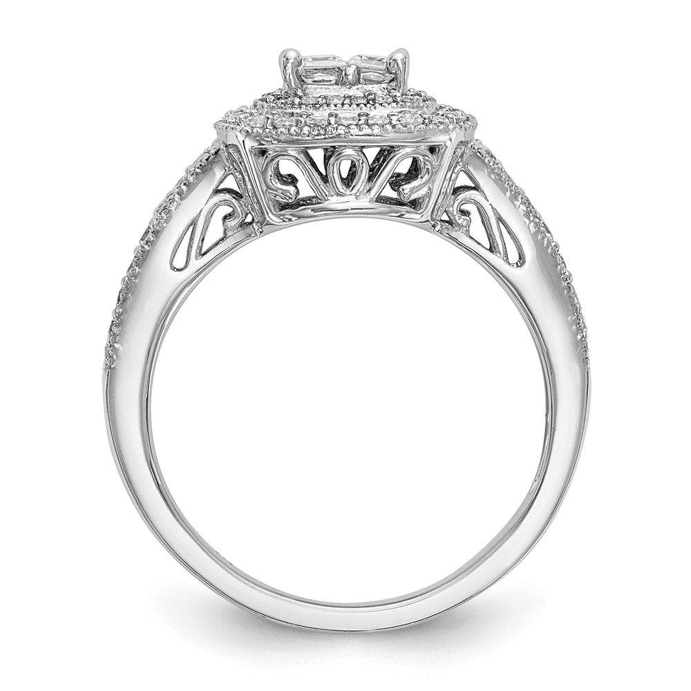 14K White Gold Square Halo Cluster 5/8 carat Princess/Round Diamond Complete Engagement Ring