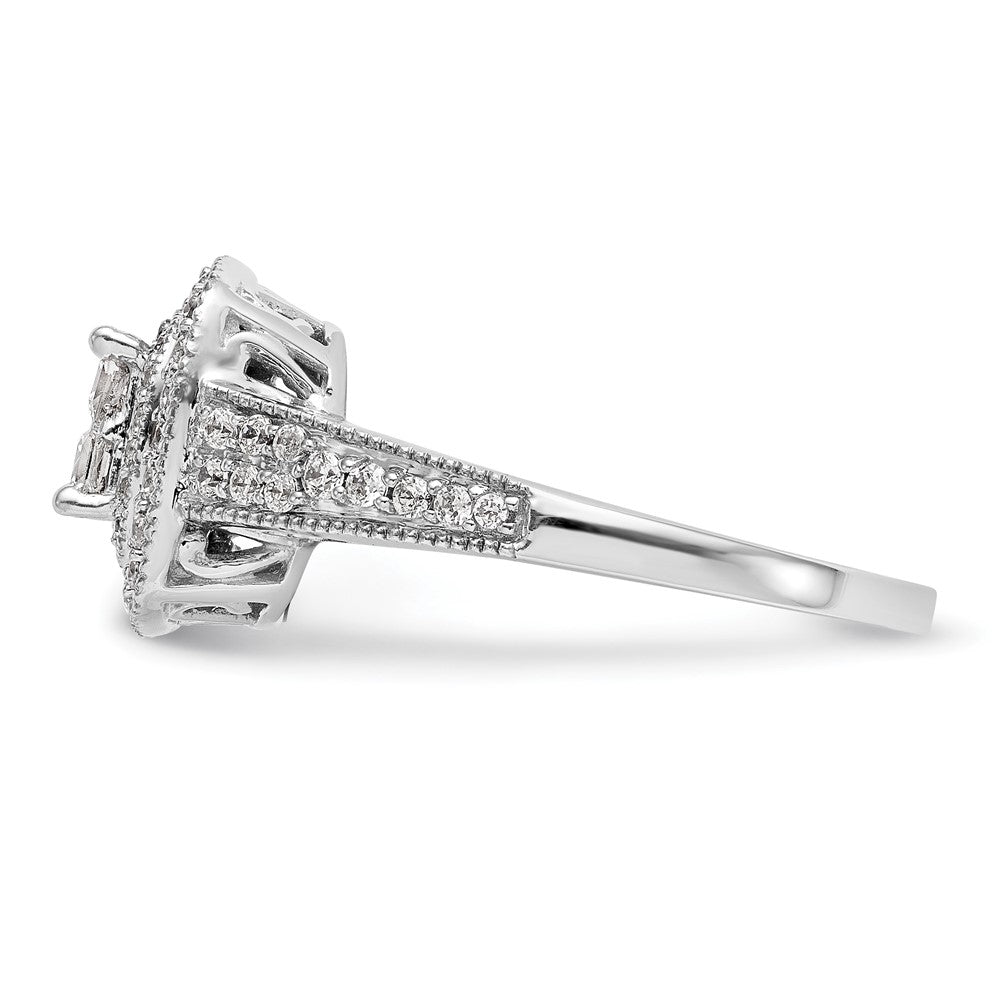 14K White Gold Square Halo Cluster 5/8 carat Princess/Round Diamond Complete Engagement Ring