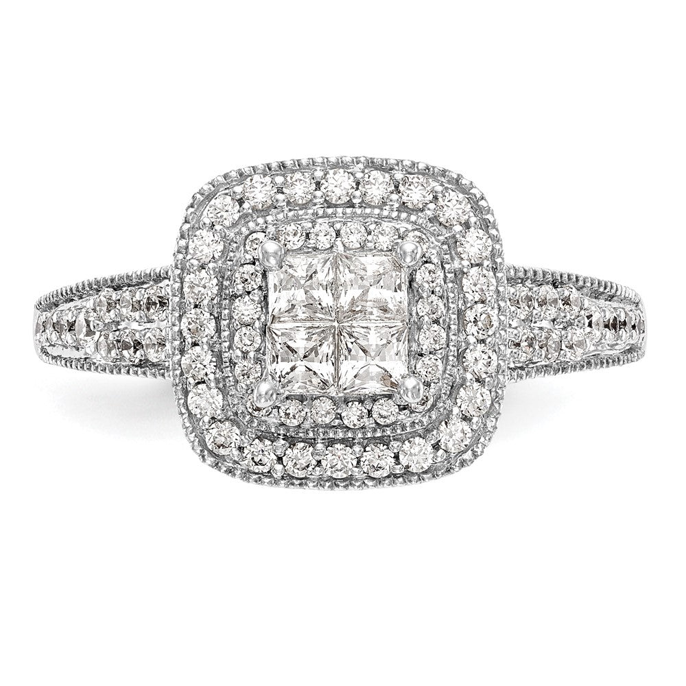 14K White Gold Square Halo Cluster 5/8 carat Princess/Round Diamond Complete Engagement Ring