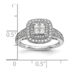 14K White Gold Square Halo Cluster 5/8 carat Princess/Round Diamond Complete Engagement Ring
