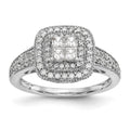 14K White Gold Square Halo Cluster 5/8 carat Princess/Round Diamond Complete Engagement Ring