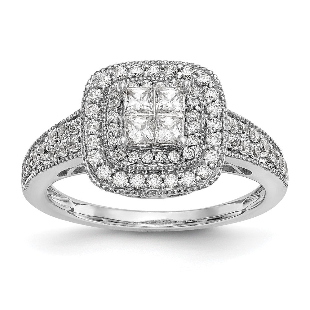 14K White Gold Square Halo Cluster 5/8 carat Princess/Round Diamond Complete Engagement Ring