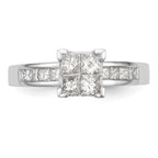 14K White Gold Square Cluster 3/4 carat Princess Diamond Complete Engagement Ring