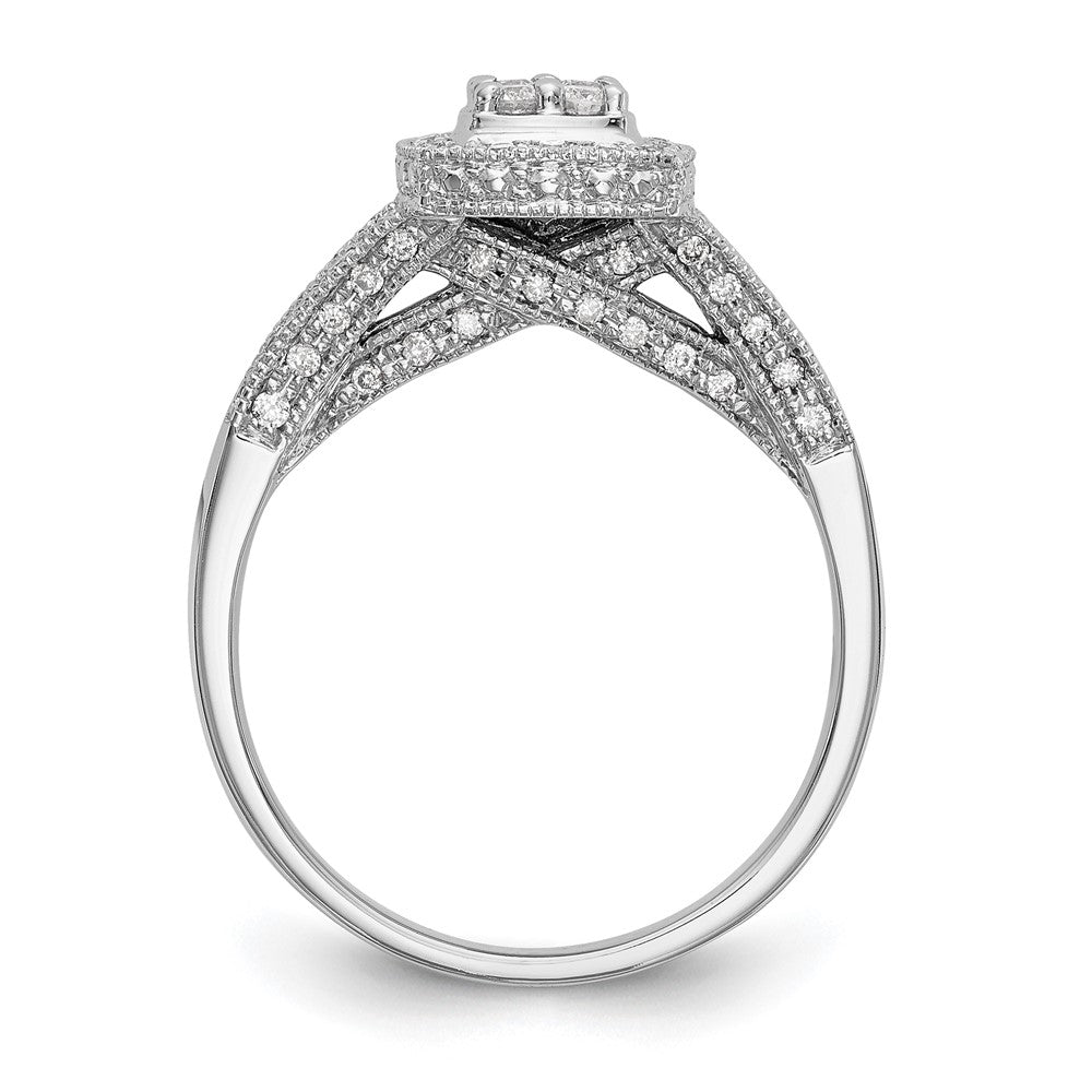 14K White Gold Square Halo Cluster 1/2 carat Diamond Complete Engagement Ring