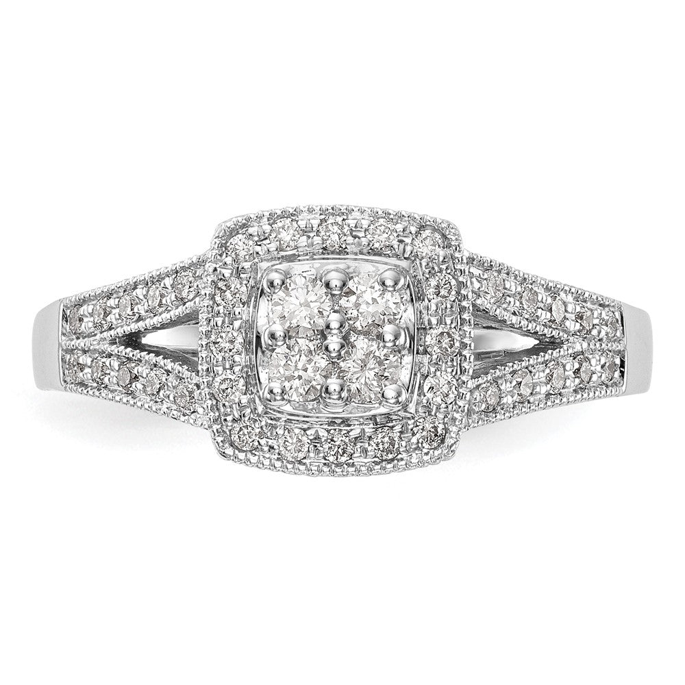 14K White Gold Square Halo Cluster 1/2 carat Diamond Complete Engagement Ring