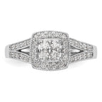14K White Gold Square Halo Cluster 1/2 carat Diamond Complete Engagement Ring