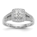14K White Gold Square Halo Cluster 1/2 carat Diamond Complete Engagement Ring