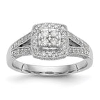14K White Gold Square Halo Cluster 1/2 carat Diamond Complete Engagement Ring