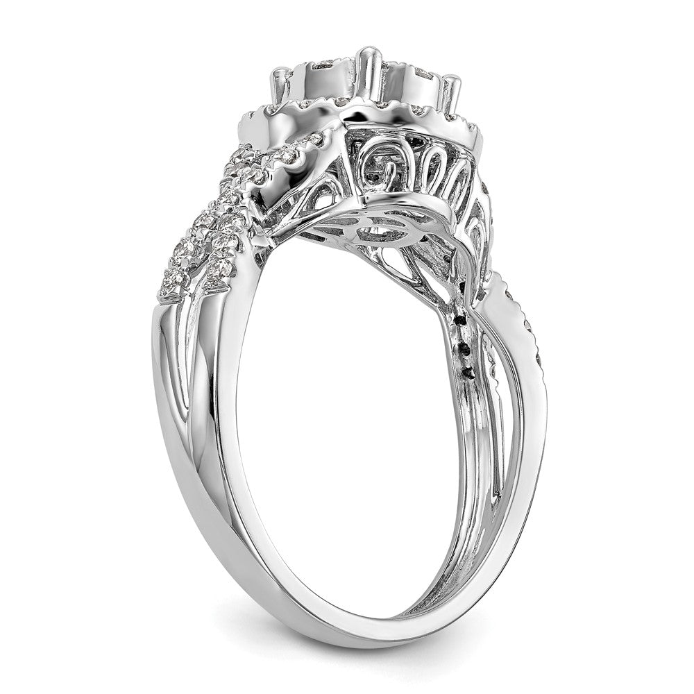 14K White Gold Complete Diamond Cluster Eng Ring