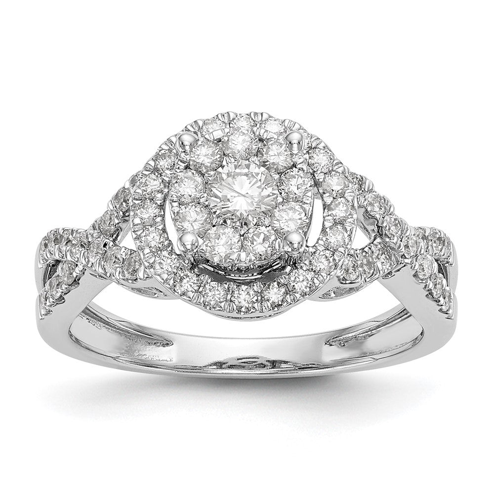 14K White Gold Complete Diamond Cluster Eng Ring