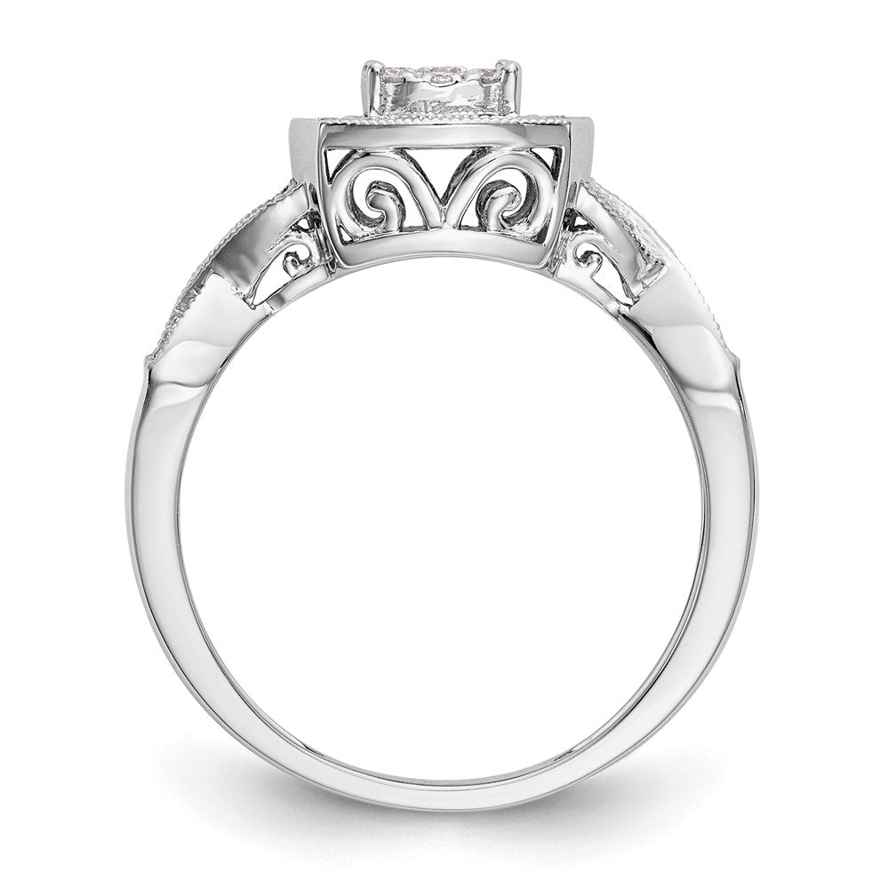 14K White Gold Square Halo Cluster 3/8 carat Diamond Complete Engagement Ring