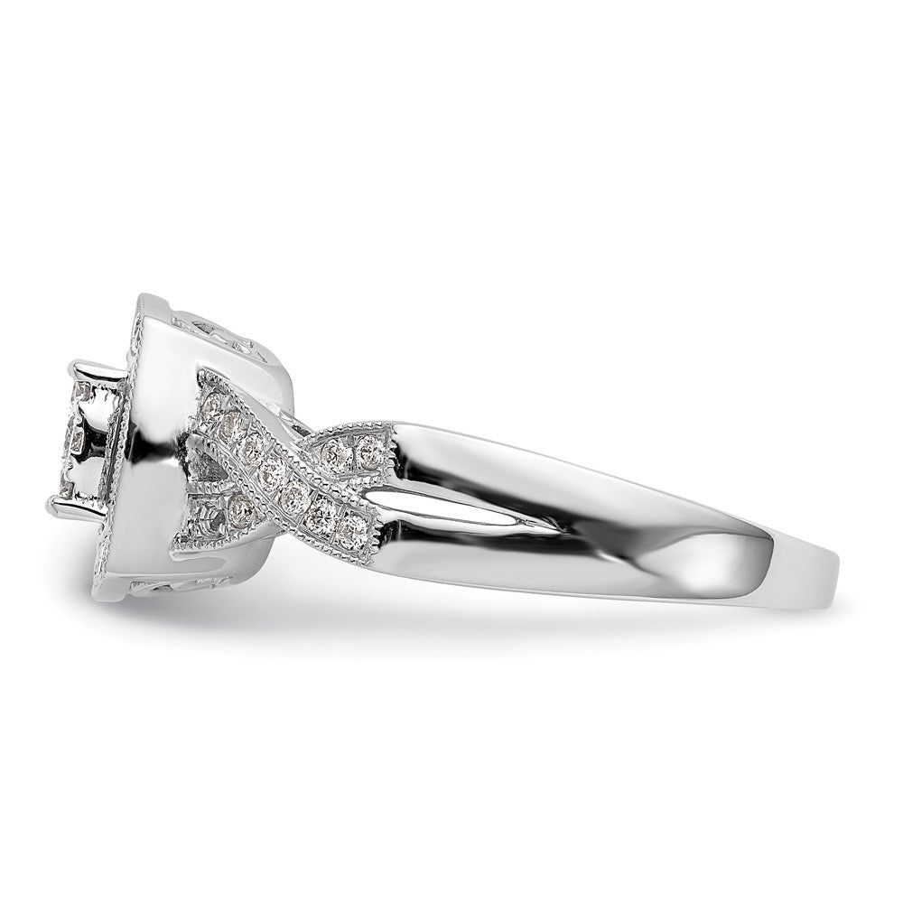 14K White Gold Square Halo Cluster 3/8 carat Diamond Complete Engagement Ring