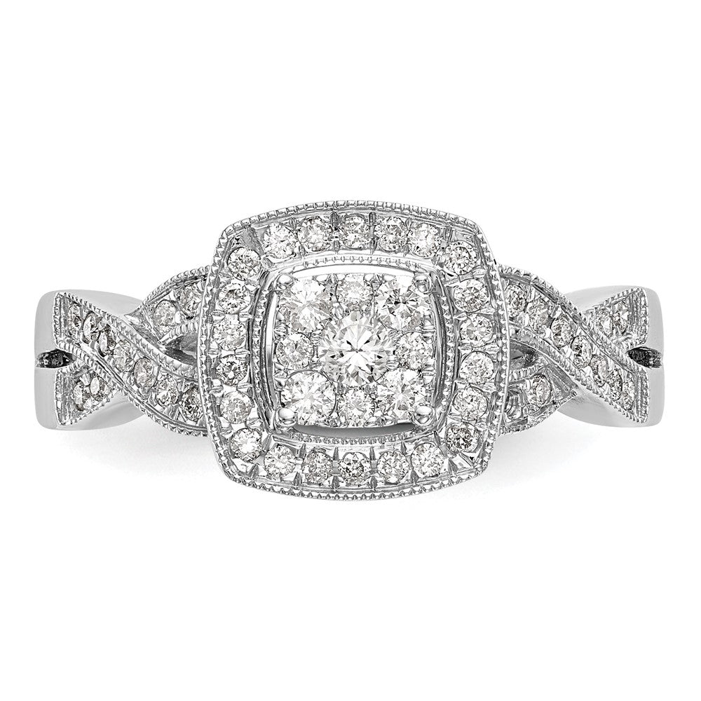 14K White Gold Square Halo Cluster 3/8 carat Diamond Complete Engagement Ring