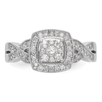 14K White Gold Square Halo Cluster 3/8 carat Diamond Complete Engagement Ring