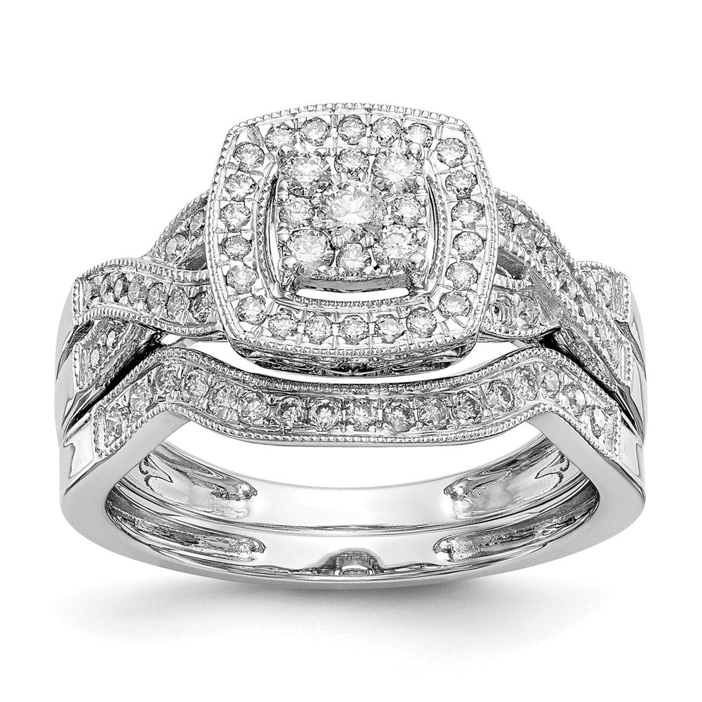 14K White Gold Square Halo Cluster 3/8 carat Diamond Complete Engagement Ring
