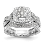 14K White Gold Square Halo Cluster 3/8 carat Diamond Complete Engagement Ring