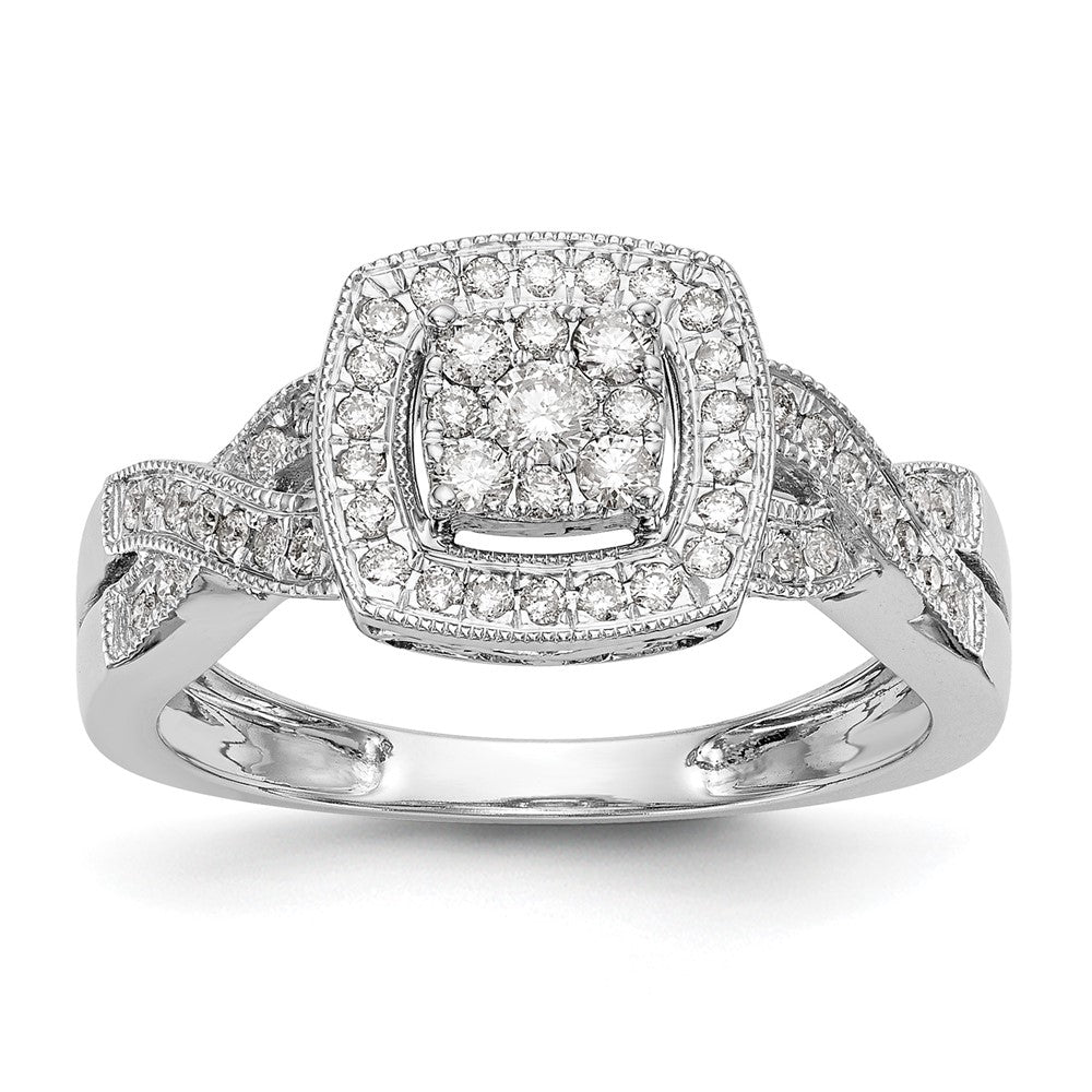 14K White Gold Square Halo Cluster 3/8 carat Diamond Complete Engagement Ring