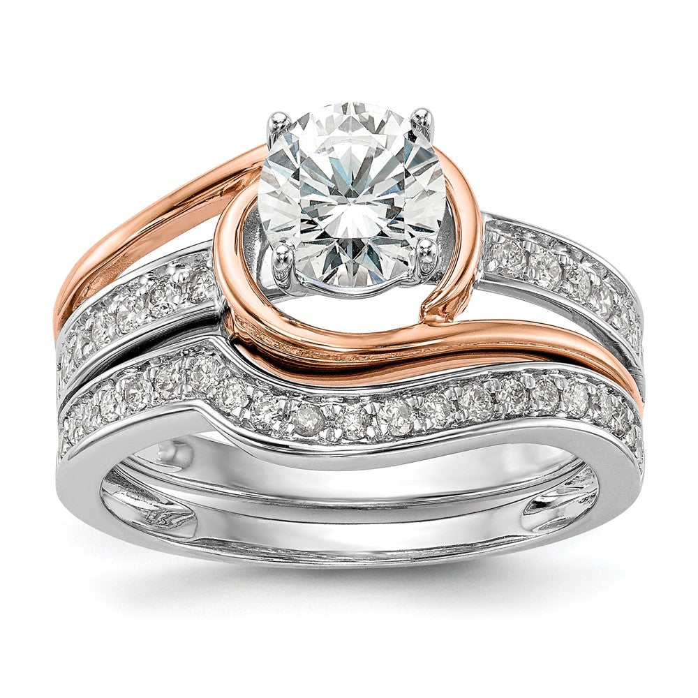 14k Two-Tone Rose and White Gold 1/6 carat Lab Grown Diamond VS/SI+ G+ Semi Mount Peg Set Engagement Ring