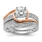14k Two-Tone Rose and White Gold 1/6 carat Lab Grown Diamond VS/SI+ G+ Semi Mount Peg Set Engagement Ring