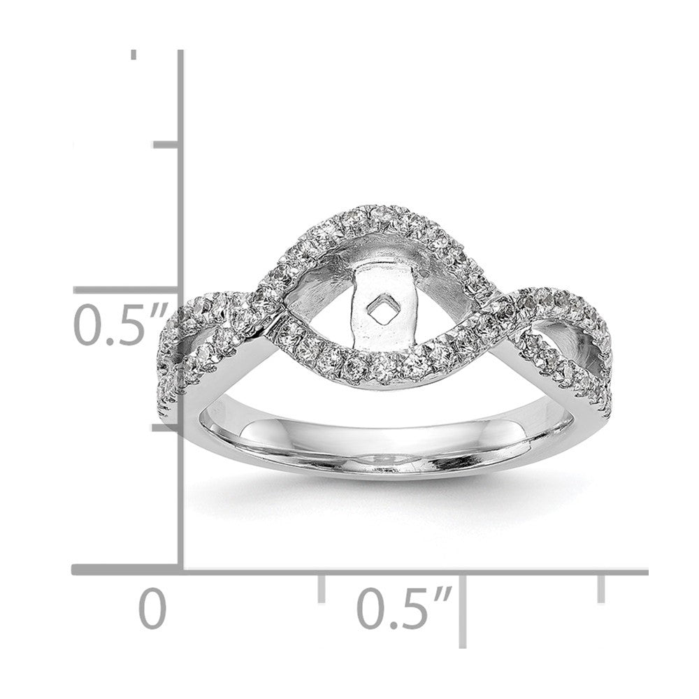 14k White Gold 1/2 carat Lab Grown Diamond VS/SI+ G+ Semi Mount Criss Cross Peg Set Engagement Ring