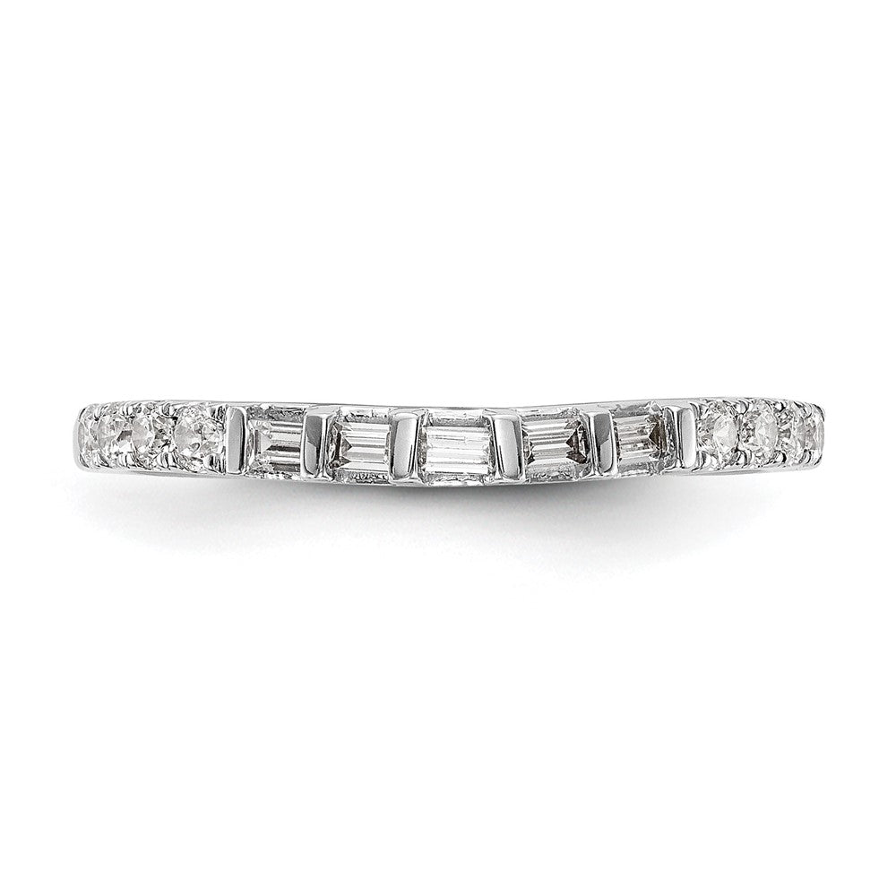 14k White Gold 1/4 carat Round/Baguette Diamond Contoured Complete Wedding Band