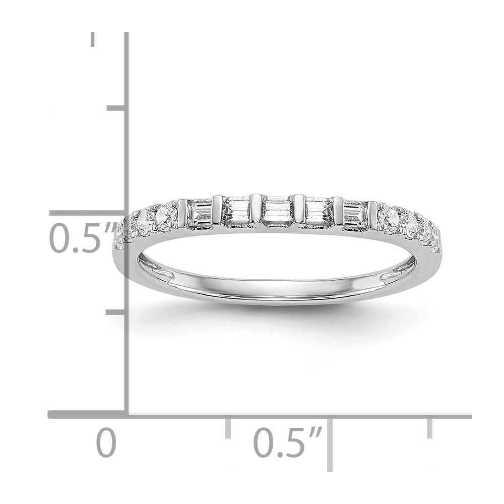 14k White Gold 1/4 carat Round/Baguette Diamond Contoured Complete Wedding Band