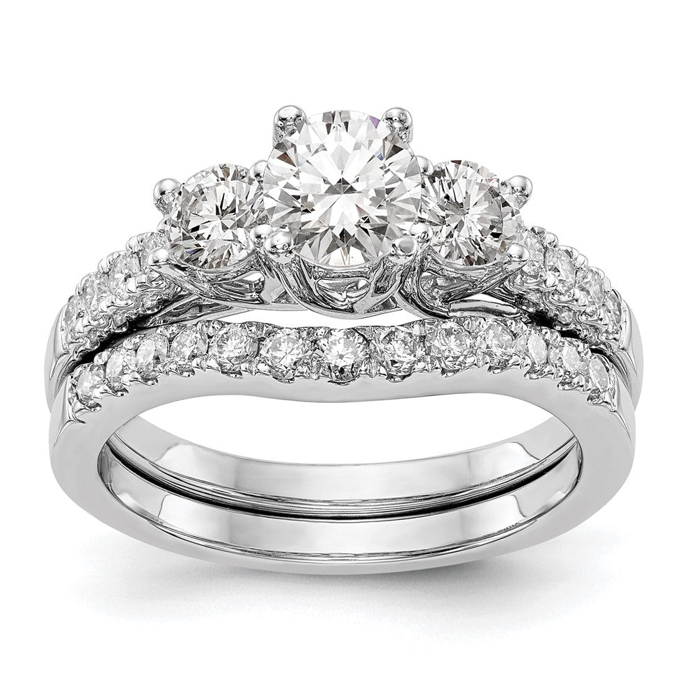 14k White Gold 1 1/5 carat Lab Grown Diamond VS/SI+ G+ Complete Three Stone Engagement Ring