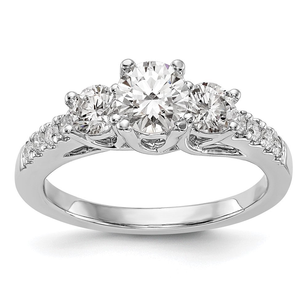 14k White Gold 1 1/5 carat Lab Grown Diamond VS/SI+ G+ Complete Three Stone Engagement Ring