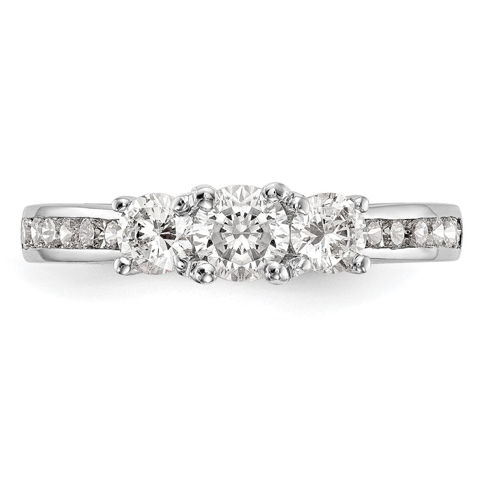 14k White Gold 1 carat Lab Grown Diamond VS/SI+ G+ Complete Three Stone Engagement Ring