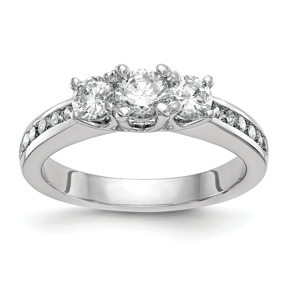 14k White Gold 1 carat Lab Grown Diamond VS/SI+ G+ Complete Three Stone Engagement Ring