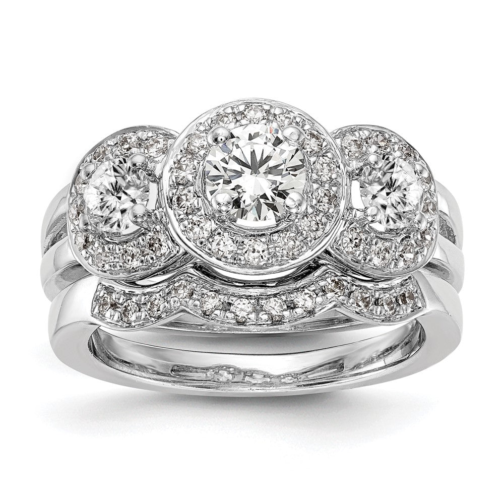 14k White Gold 1 1/3 carat Lab Grown Diamond VS/SI+ G+ Complete Three Stone Engagement Ring