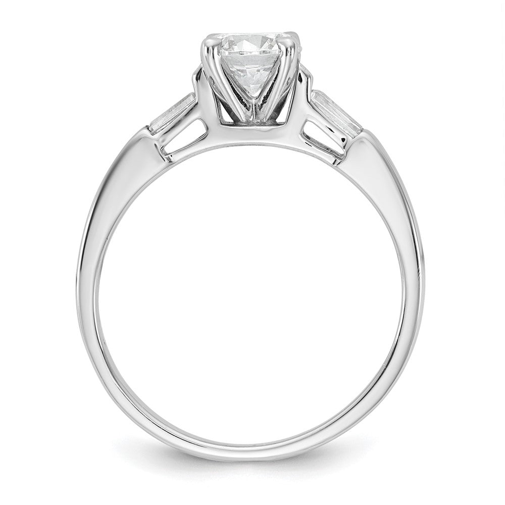 14K White Gold 3-Stone Diamond Peg Set Includes 2-Baquette Side Stones Engagement Ring, No Head