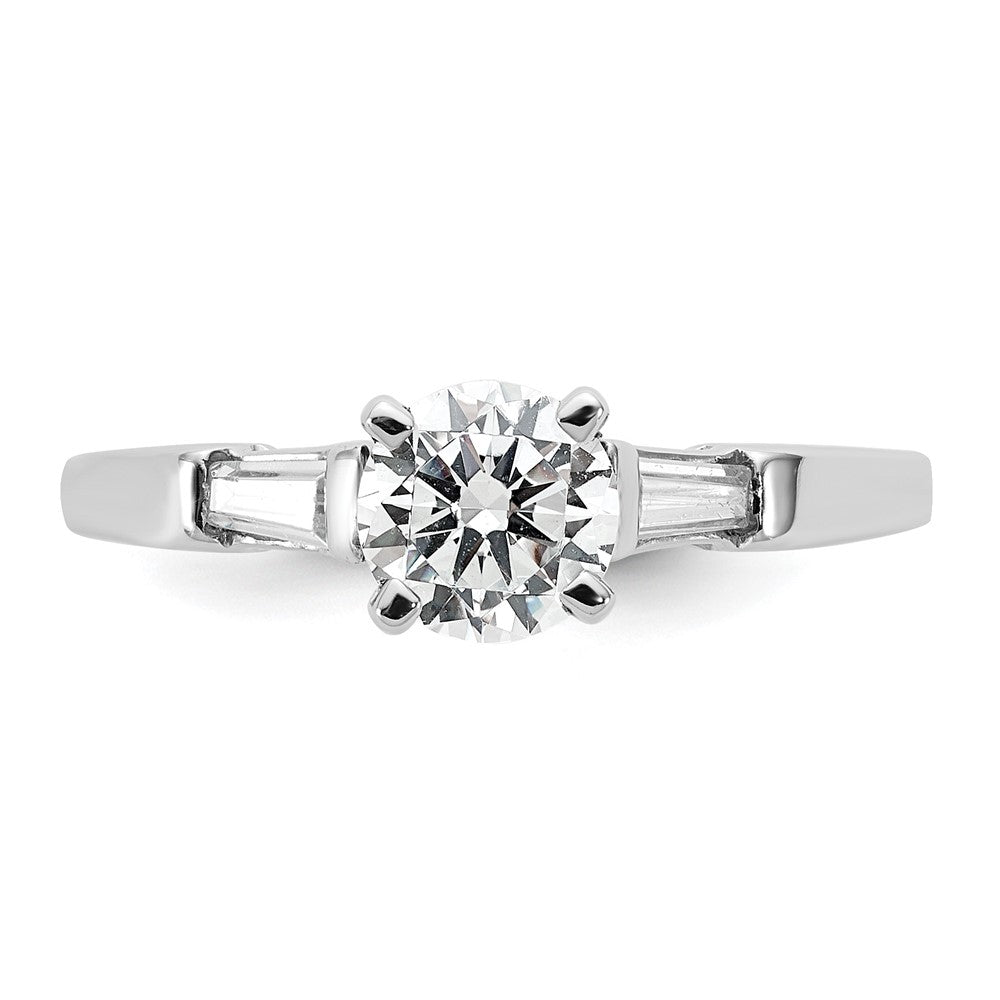 14K White Gold 3-Stone Diamond Peg Set Includes 2-Baquette Side Stones Engagement Ring, No Head