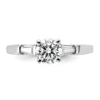14K White Gold 3-Stone Diamond Peg Set Includes 2-Baquette Side Stones Engagement Ring, No Head