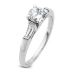 14K White Gold 3-Stone Diamond Peg Set Includes 2-Baquette Side Stones Engagement Ring, No Head