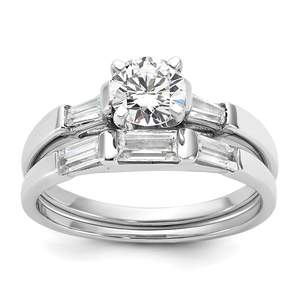 14K White Gold 3-Stone Diamond Peg Set Includes 2-Baquette Side Stones Engagement Ring, No Head